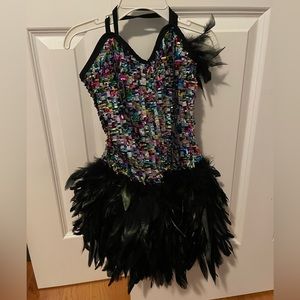Girls Sequins Dress with Feathers